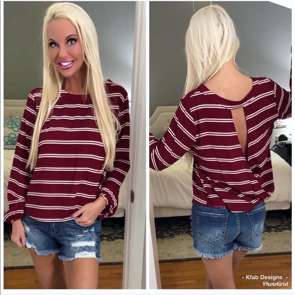 LAST 2! Striped Back Detail Top!